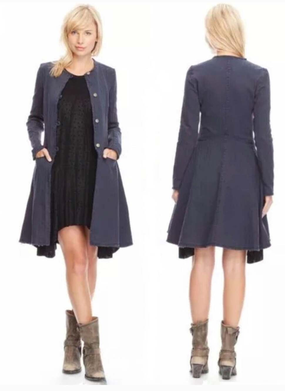 Free People denim ribbed duster jacket Size Med Hippie Grunge Steam Punk Retro